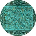 thumbnail image 1 of Ahgly Company Machine Washable Indoor Round Animal Turquoise Blue Traditional Area Rugs, 8' Round, 1 of 4
