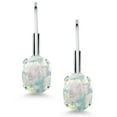 thumbnail image 2 of Gem Stone King White Opal Rhodium Plated Leverback Earrings for Women (2.00 Cttw, Gemstone October Birthstone, Oval Cabochon 7X5MM), 2 of 4