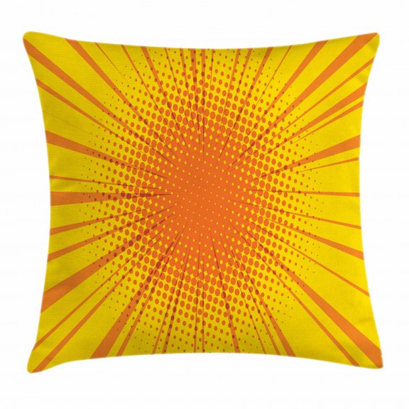 Vintage Yellow Throw Pillow Cushion Cover, Sun Burst with Halftone Effect Comic Book Style and Pop Art Design, Decorative Square Accent Pillow Case, 18 X 18 Inches, Orange and Yellow, by Ambesonne