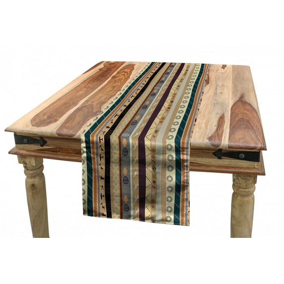 Ethnic Table Runner, Inspired Vertical Strips with Various Ornaments and Old Motifs Folkloric Details, Dining Room Kitchen Rectangular Runner, 3 Sizes, by Ambesonne