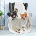thumbnail image 4 of Pug Soft Flannel Fleece Throw Blanket, Kitten and Puppy Photography Animal Fun Young Pets Happy Image, Cozy Plush for Indoor and Outdoor Use, 50" x 60", Cream Orange White, by Ambesonne, 4 of 5