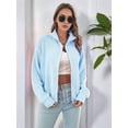 thumbnail image 5 of Women'S Turtle Neck Long Sleeve Knitted Cardigan Autumn and Winter Loose Knitted Cardigan with Zipper Light Blue S, 5 of 7