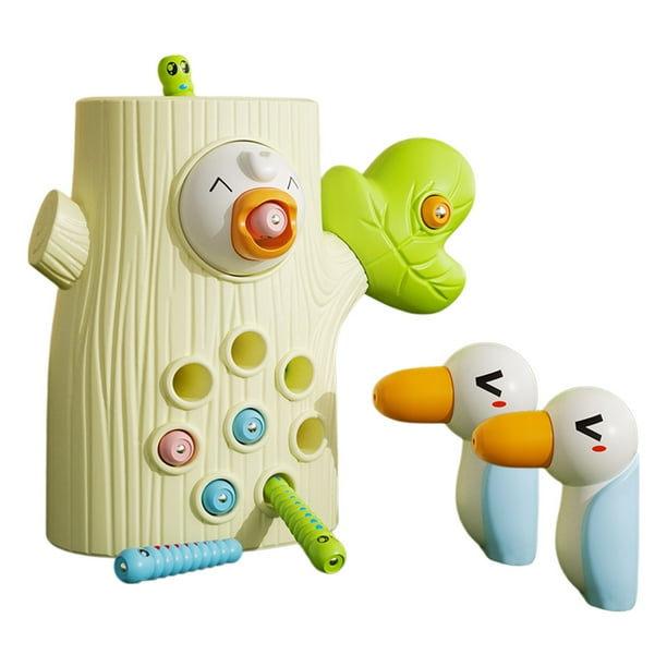 Juguete magnético para alimentar pájaros carpinteros para niños pequeños, juego de motricidad fina para el aprendizaje temprano, con imán potente para atrapar pájaros y gusanos.