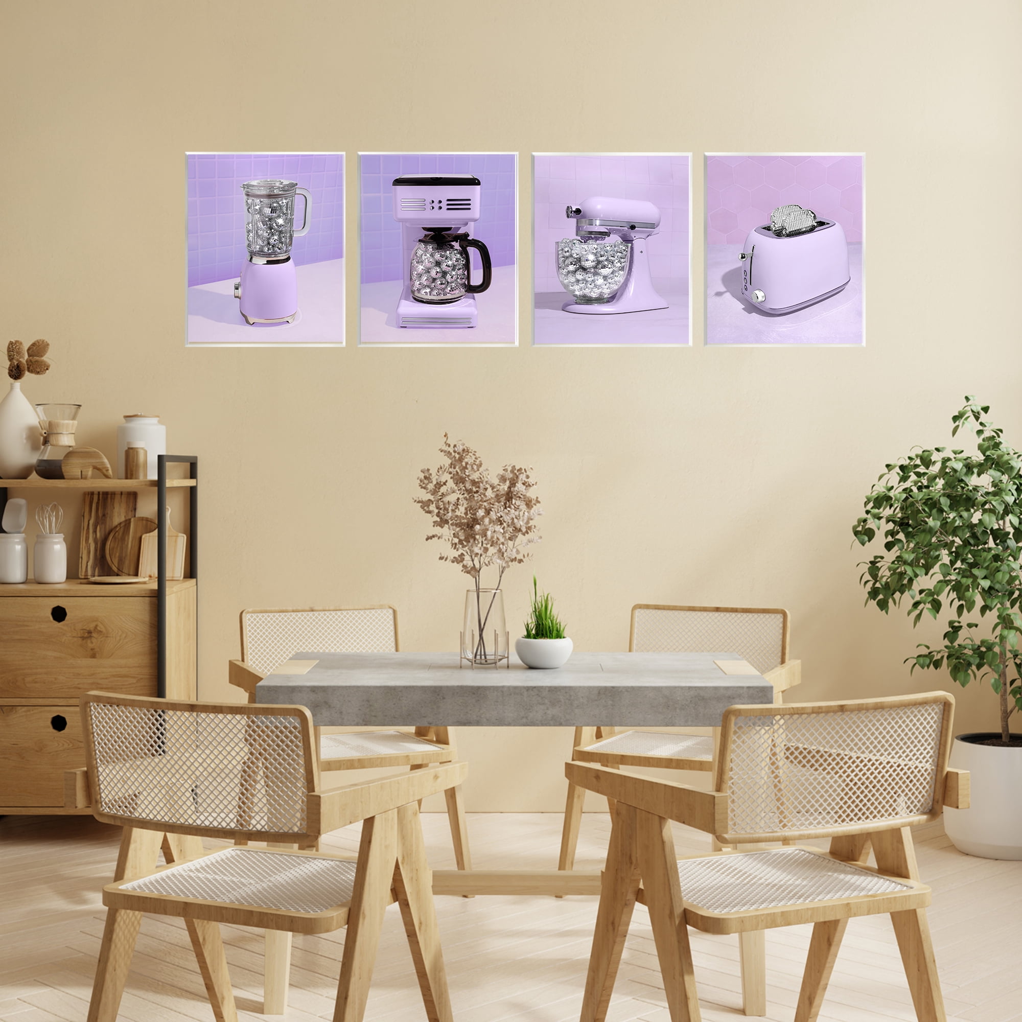 Stupell Industries Disco Kitchen Utensils in Purple 4 Piece Wall Plaque Art Set, design by LISH Creative
