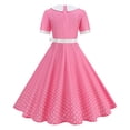 thumbnail image 3 of ZToonmas Women's Polka Dot Vintage Swing Dress Peter Pan Collar Short Sleeve Hepburn Style Party Dress with Bow Belt, 3 of 8