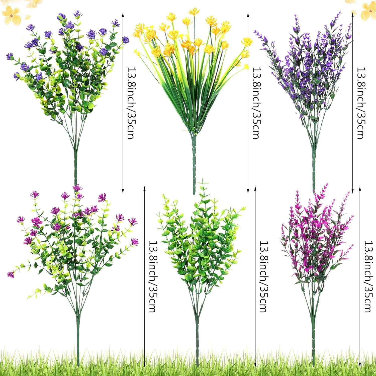 24 Bundles Artificial Fake Flowers Plastic Flower Plants Faux Outdoor Flowers Boxwood Plastic Shrubs Plants for Patio Porch Garden Window Box Home Farmhouse Vase Pots Hanging Planters