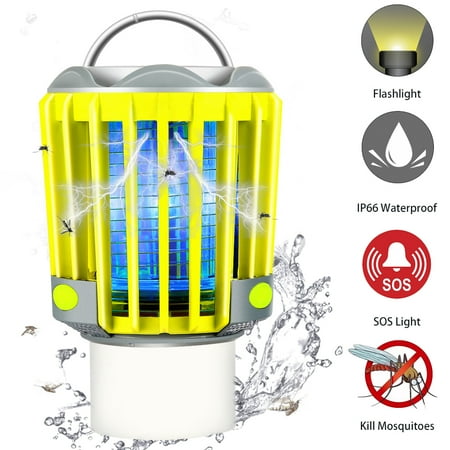 3 IN 1 Camping Lantern Tent Light Mosquito Killer - LED Flashlight Bug Zapper with 2200mAh Rechargeable Battery, IP66 Waterproof, SOS Emergency Warning