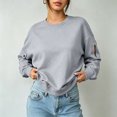 thumbnail image 6 of Ladies Fashion Sweatshirt Women’S Solid‑Color Round Neck Pullover Winter Loose Long Sleeve Sweatshirt with Ribbed Zip‑Pocket Splicing Chic Garment for Street Style and Casual Gatherings Gray S, 6 of 9