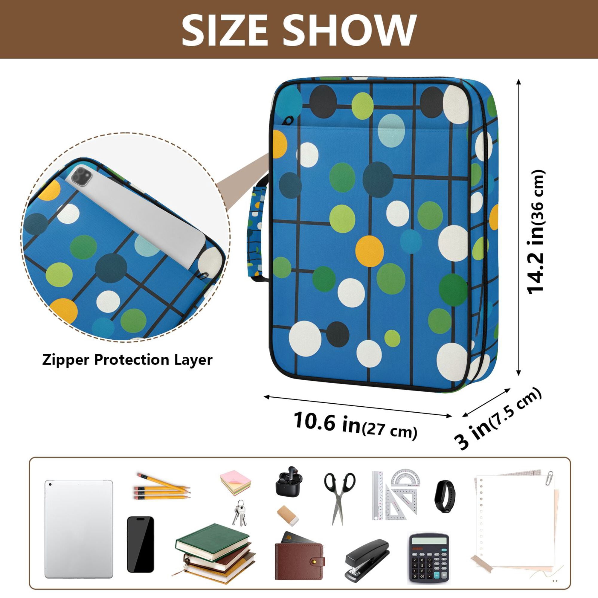 FORMRS Accordion File Folder A4 Size 7-Pocket Expanding Document Organizer Bag with 3 Ring Binder, Blue Abstract
