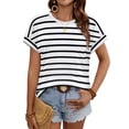thumbnail image 4 of Ronuti Womens Tops Short Sleeve Shirts Summer Tops Dressy Casual Clothes Womens Fashion Striped T-shirts, 4 of 8