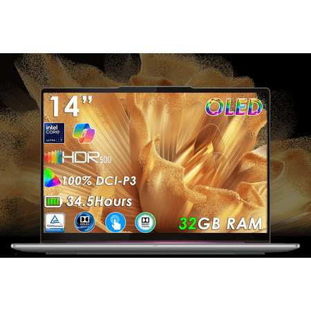 Lenovo Slim 7i Aura Edition, 14" OLED Touch Copilot+ PC, Intel Core Ultra 7 258V, 32GB RAM, 1TB SSD, Wi-Fi 7, Win 11, 2.84 lbs, Storm Grey.