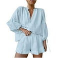 thumbnail image 2 of Censtreet Women's Short Sleeve Pajama Sets with Pockets Casual V Neck 2 Piece Lounge Sets, 2 of 3