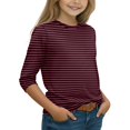 thumbnail image 3 of Girls Casual 3/4 Sleeve T Shirts Kids Crewneck Tops Fashion Striped Tees Red,7-8 Years, 3 of 7