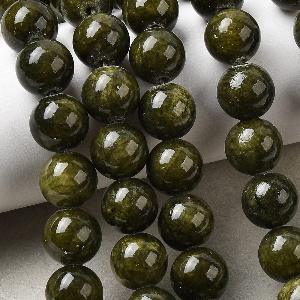 Round Gemstone Beads Natural Serpentine/Green Lace Stone Dark Green 10mm Hole: 1mm 40pcs/strand 16 inch