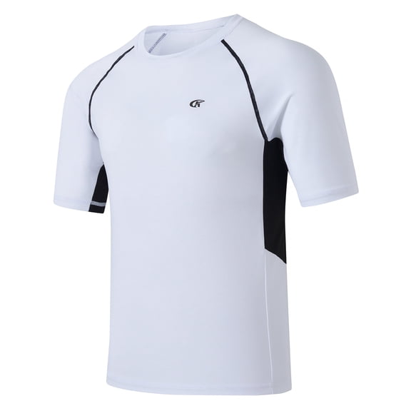 Weilanxin Swim Shirts Short Sleeve for Men Quick Dry Running UPF50 Sun Protection Rash Guard Top White L