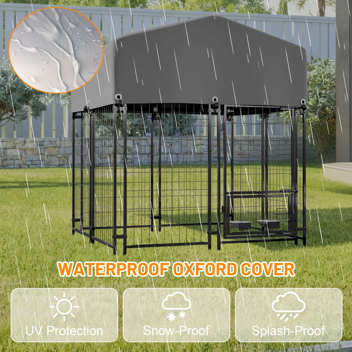 LuckyNote Outdoor Dog Kennel 4.23'x3.83'x4.83' with Roof, Heavy Duty Welded Wire Crate, All-Weather Protection & Safe Lock, Grey