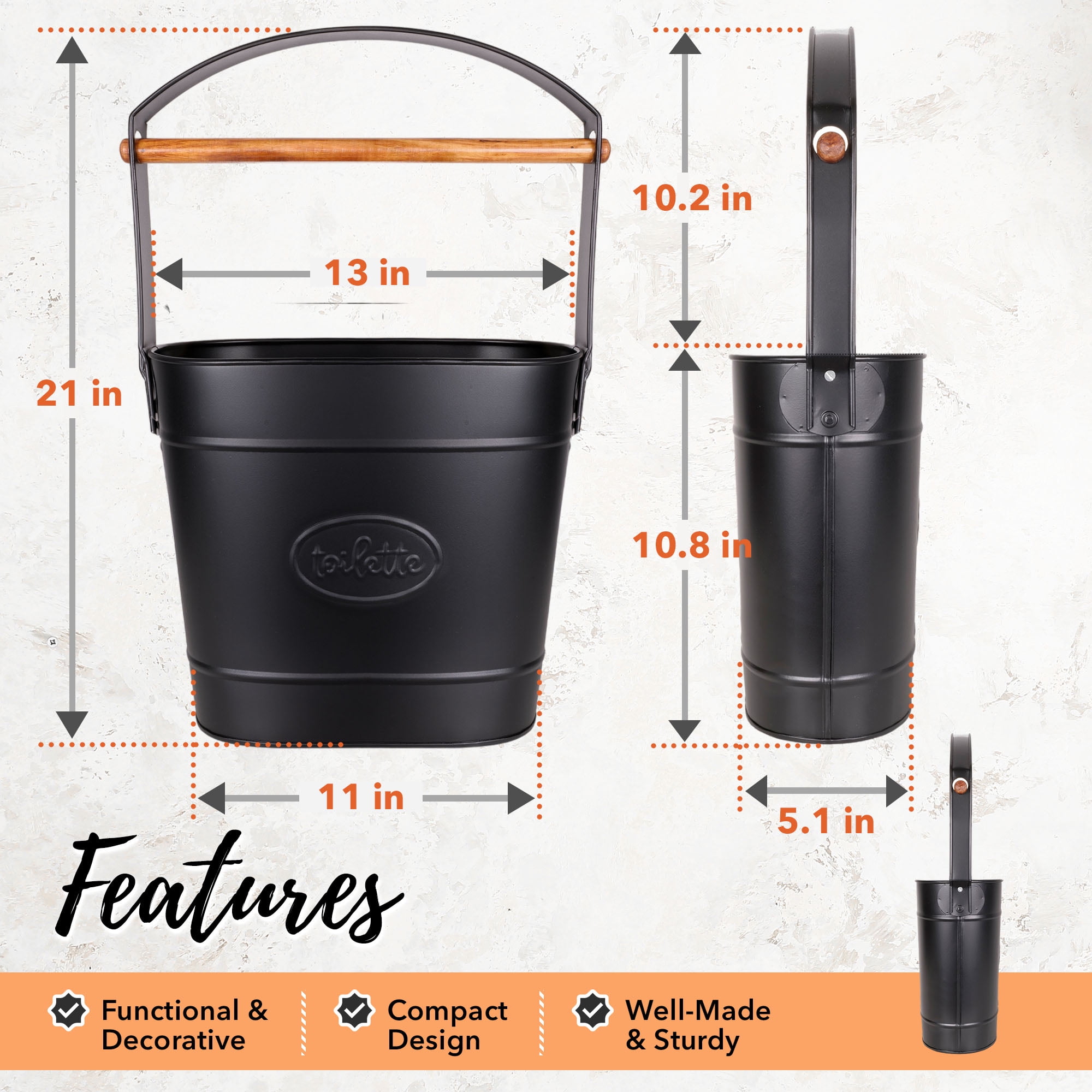 Autumn Alley Black Standing Toilet Paper Holder with Bucket Extra Roll Storage