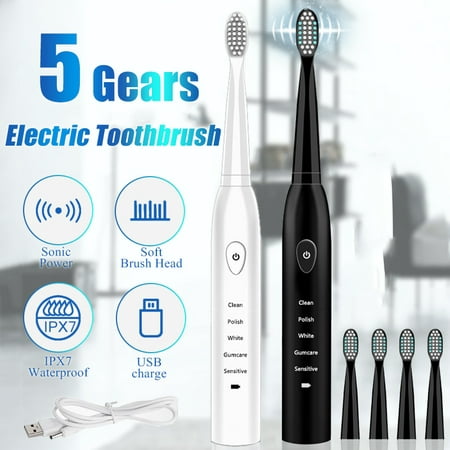Rechargeable 5 Mode Electric Toothbrush Oral Care Teeth Electronic Cleaning Health Waterproof Usb + 4 Brush (Best Way To Clean Teeth Without Toothbrush)