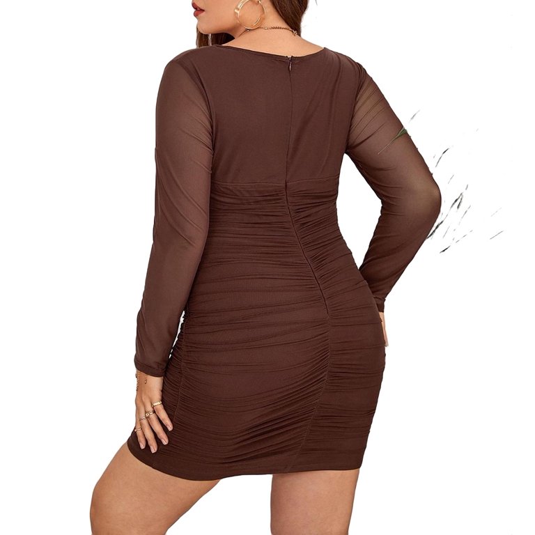 Plus Size Dresses for Women L-5xl Bodycon Stretch Long Sleeve