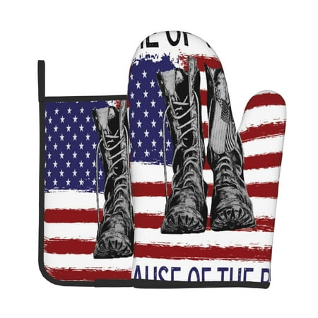 

Vsdgher Home Of The Free Because Of The Brave Oven Mitts and Pot Holders 2 pcs Set High Heat Resistant Kitchen Oven Glove for Baking and Cooking