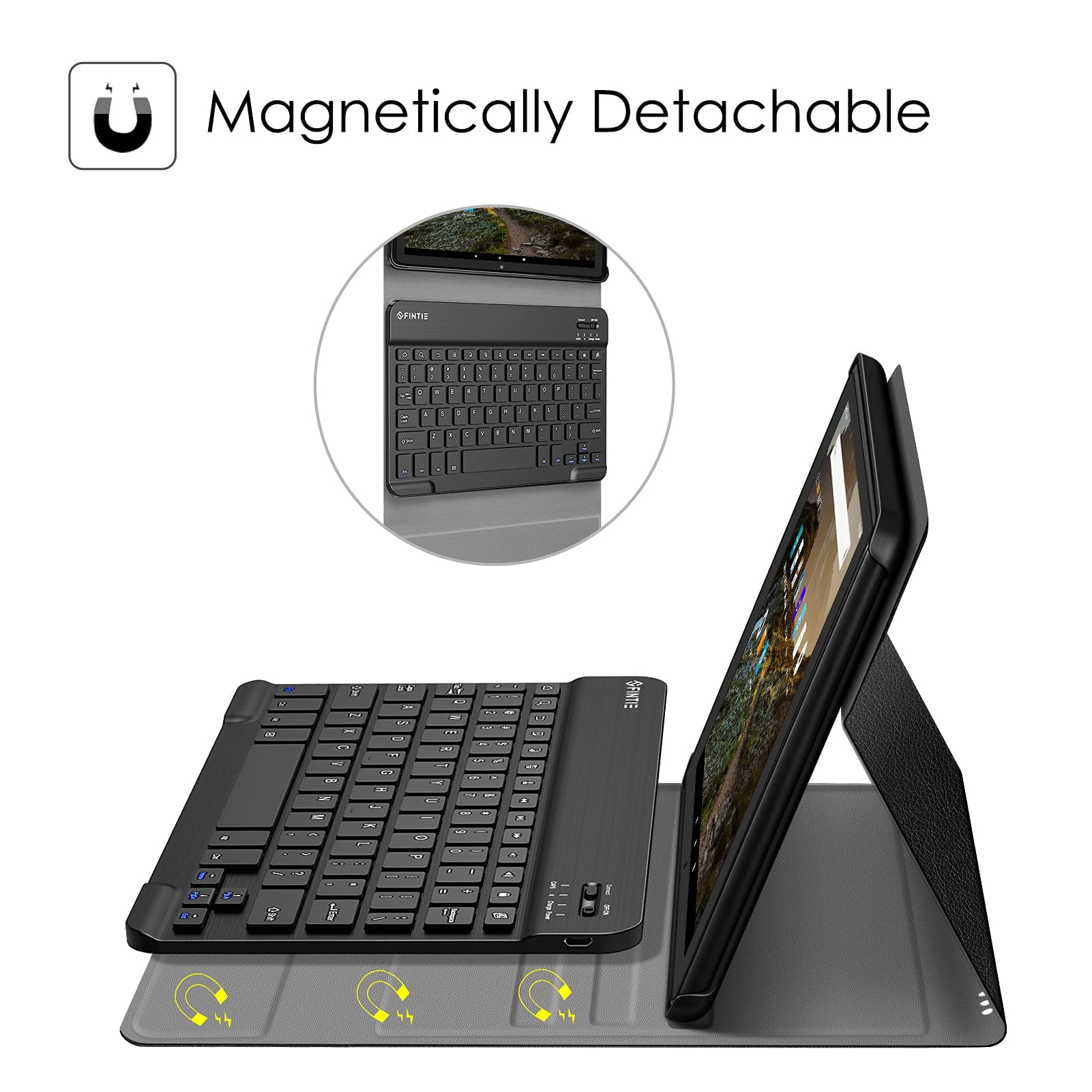 Black Fintie Folio Keyboard Case All-New  Fire HD 8 7th and 8th Gen, 2017 and 2018 Releases Slim Fit PU Leather Stand Cover All-ABS Hard Material Removable Wireless Bluetooth Keyboard 