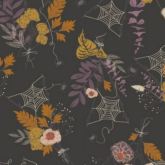 Spooky Web Floral halloween fabric - AGF Cast a Spell cotton Sold by the Quarter Yard