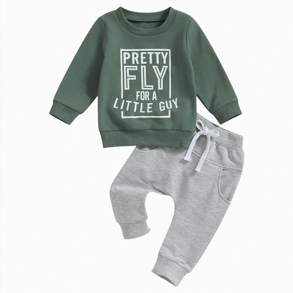 Ulanda Baby Boy Fall Clothes Set Long Sleeve Letter Print Sweatshirt Pants Toddler Infant Outfits (Green, 2-3 Years)
