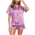 thumbnail image 2 of Ruimatai Women's Summer Pajama Set V-Neck Short Sleeve Casual Sleepwear Loose Comfortable Soft Polyester Shirt & Pants Set, 2 of 6