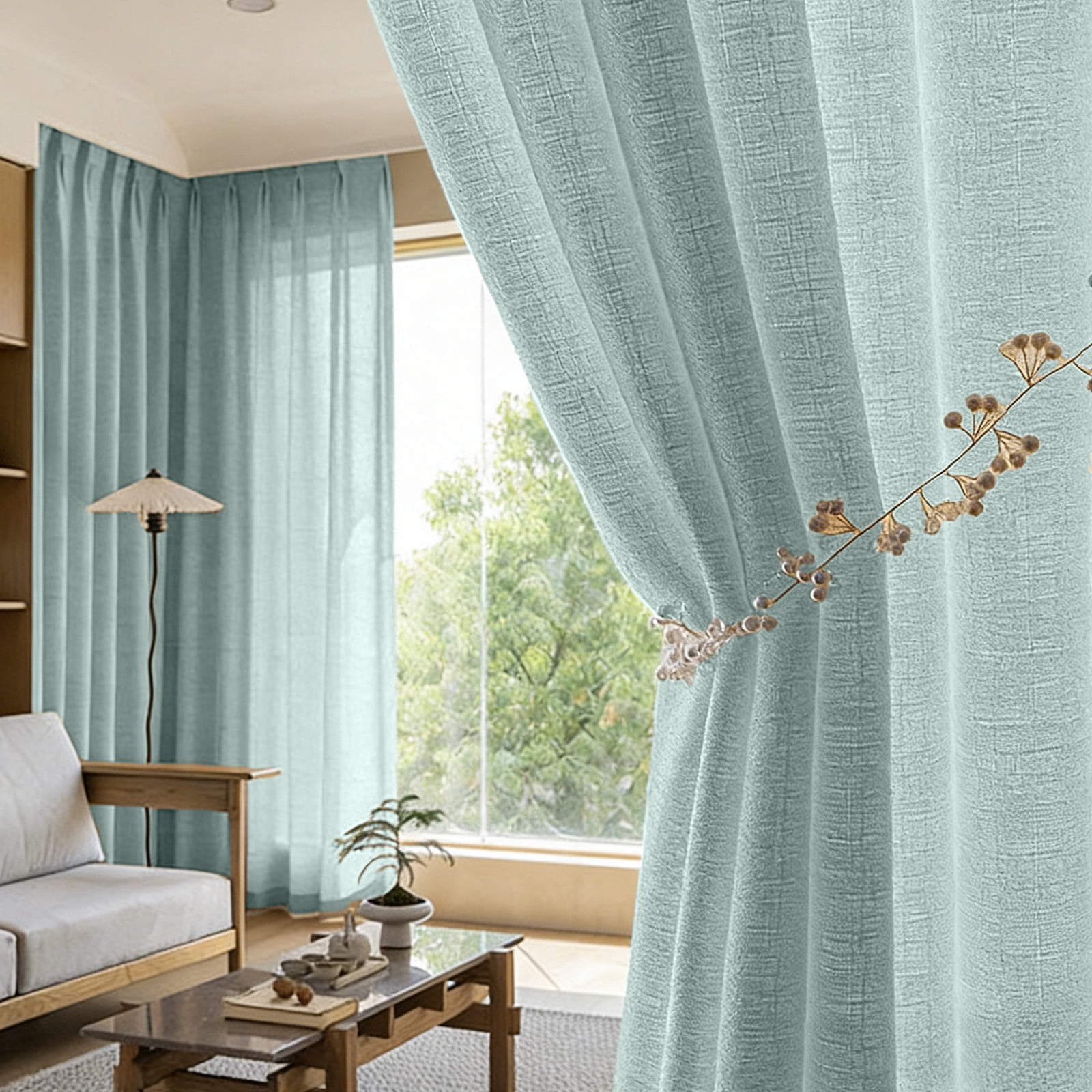 Mint Green Linen Style Curtains 2-Pack, 150x270cm Flax Window Drapery for Home Decor, Soft and Durable Window Coverings