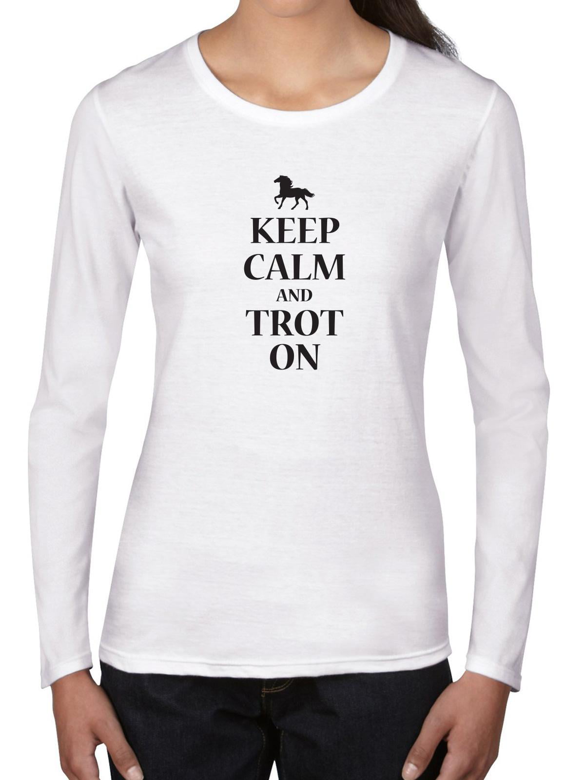 KEEP CALM AND TROT ON LADIES FITTED T-SHIRT HORSERIDING TSHIRT RIDING S-XXL