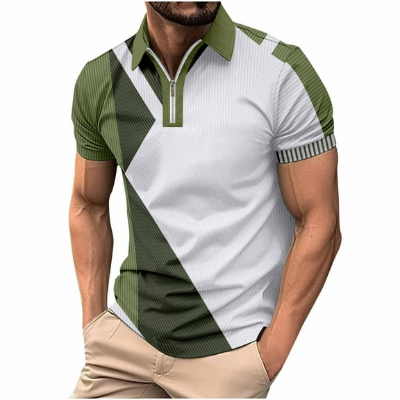Iugvhana Polo Shirt for Men Short Sleeve Zipper Golf Polo Moisture Wicking Collared Tennis T-Shirt Tops Workout Tee Army Green XXL
