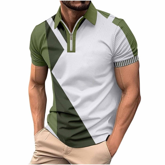 pstuiky Camisa de manga corta para hombre, Camisa de manga corta con cuello abatible y cremallera para hombre, a la moda y de ocio ropa de hombre xl