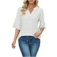 thumbnail image 2 of ZyeKqe Womens Tops Summer V-Neck Eyelet T-Shirts Dressy Casual Ruffle Sleeve Loose Tunic Blouses, 2 of 7