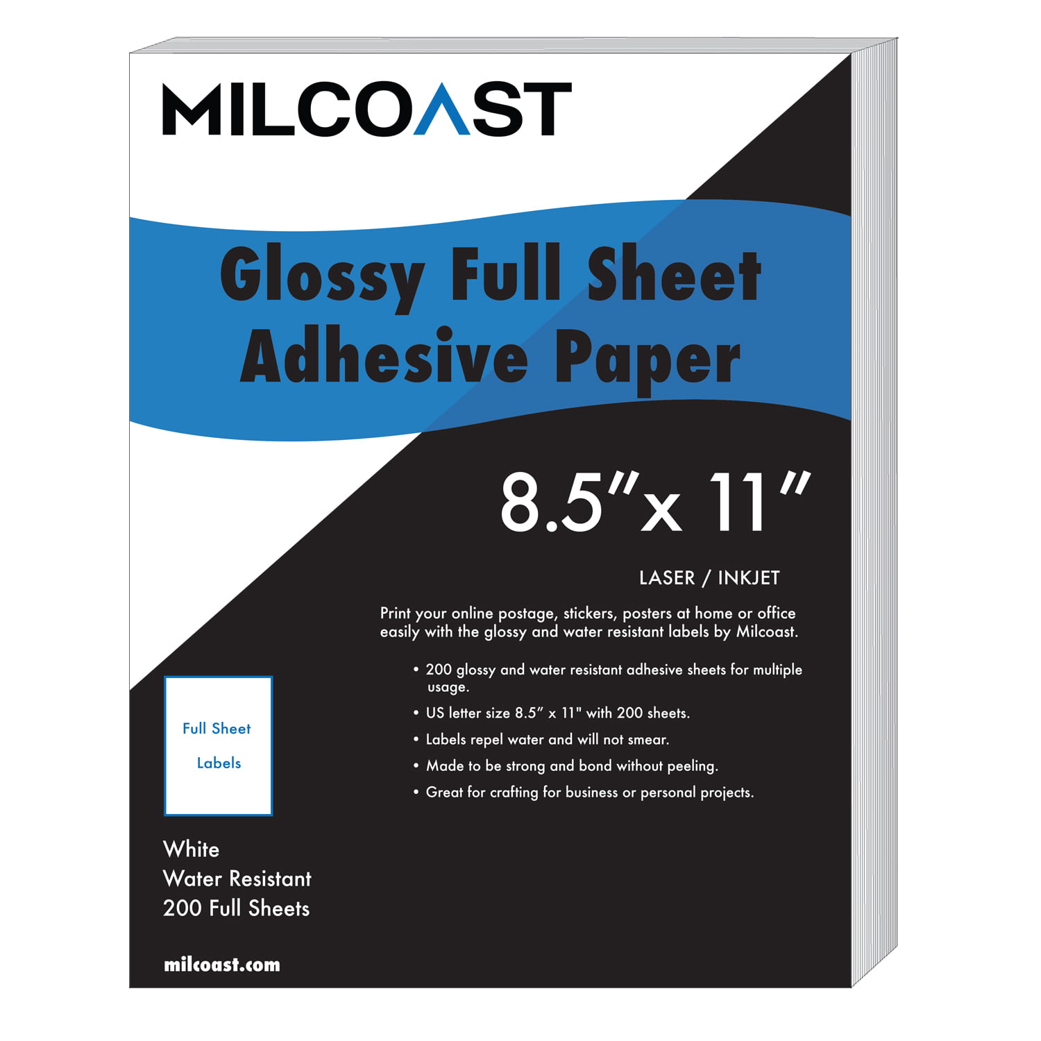 20 Sheets Milcoast Full Sheet 11" x 17" Sticker Paper Adhesive Labels Glossy 