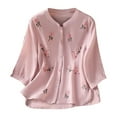thumbnail image 2 of Vetsdori Womens Button up Blouses Trendy Plus Size Pullover 3/4 Sleeve Summer,Dressy Round Neck Tops for Woman Lightweight, 2 of 4