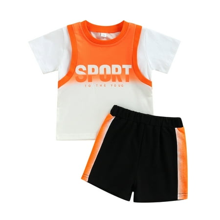 

Calsunbaby Newborn Baby Boys Summer 2pcs Outfits Set Short Sleeve Sports Tops Shirt Shorts Casual Clothes Orange 9-12 Months