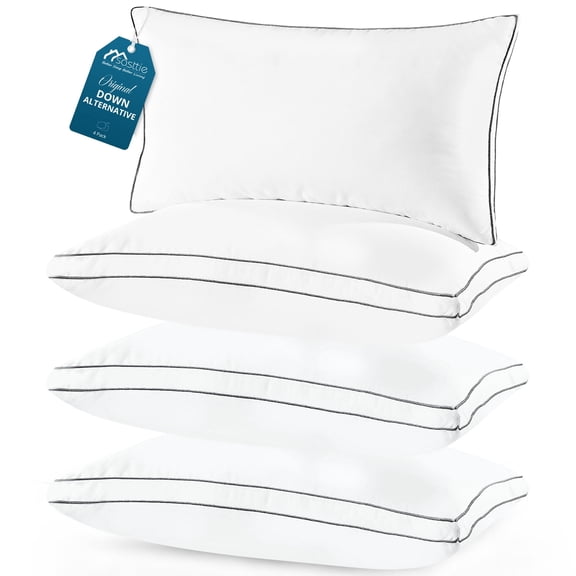 Sasttie Bed Pillows King Size Set of 4, King Size Gusseted Bed Pillows for Side, Back, and Stomach Sleepers, Hotel Quality, Oeko-Tex Certified Fluffy Supportive Down Alternative Filling, 4 Pack