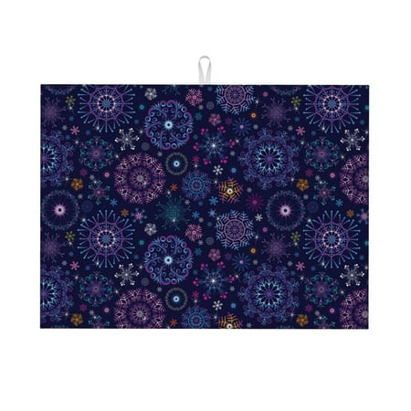 

Honeii Stars And Gradient Colorful Snowflakes Print Kitchen Drying Mat Coffee Bar Mat Hide Stain Coffee Maker Mat for Countertops Coffee Pot Dish Drying Mat