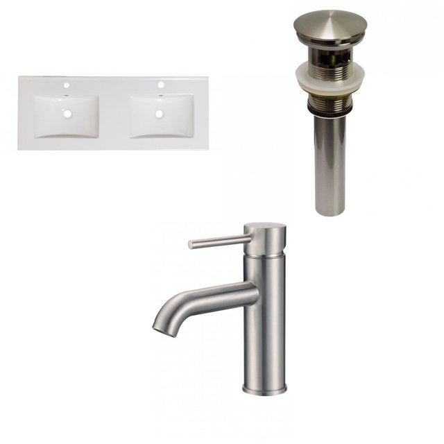 American Imaginations 59-in. W 1 Hole Ceramic Top Set In White Color - Overflow Drain Incl. AI-32809