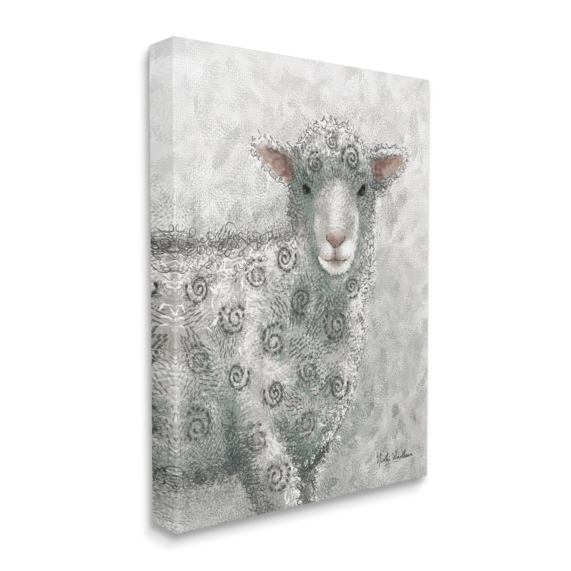 Stupell Industries Spiral Patterned Sheep Animals & Insects Painting Gallery Wrapped Canvas Print Wall Art, 36 x 48