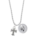 thumbnail image 1 of Delight Jewelry Silvertone Scroll Cross with Antiqued Decoration Silvertone Script Initial Disc - V - Charm Necklace, 20"+3", 1 of 4