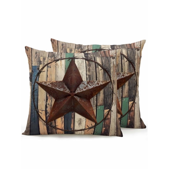 Outdoor Pillows Waterproof, Western Texas Stars Bedding Throw Pillows with Insert for Couch Sofa Bed, Farmhouse Vintage Wooden Plank 16x16 Inch Pillowcases Decorative Camping Patio Pillow Set of 2