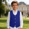 thumbnail image 2 of Bainana Boys Formal Vest For Kids Solid Color Sleeveless V Neck Button Down Tops Elegant Casual Big Child Speech Performance Party Jacket Blue Size 5-6 Years, 2 of 6
