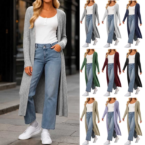 Brqkzdu Womens Long Cardigan Sweaters Open Front Oversized Ribbed Knit Cardigan Fall Loose Comfy Sweater Cardigan