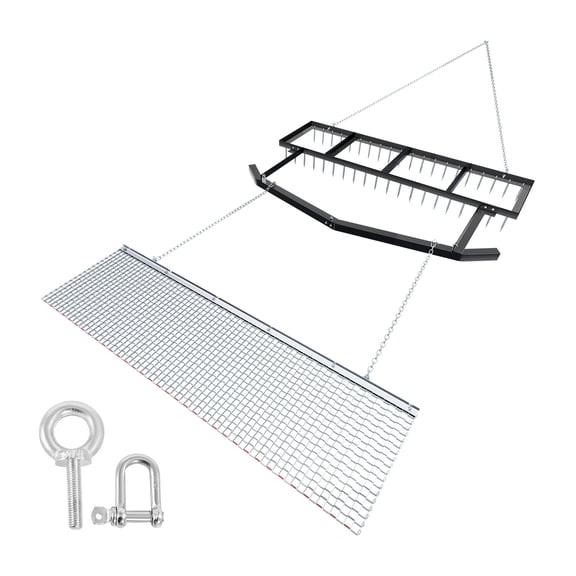 KFFKFF 6 ft Tow-Behind Drag Harrow with Adjustable Width, 80 lbs Load Capacity, Durable Lawn Leveling Rake for ATVs, UTVs, Tractors, Ideal for Gravel Driveways and Fields