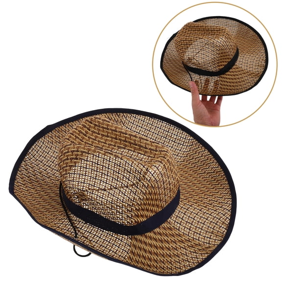 LOLIPPYY Outdoor Straw Sun Hat Blue Color with Wide Brim for Hiking Beach and Sun Protection