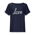 thumbnail image 5 of Wycnly Womens Tops Dressy Casual Summer Crewneck Love Letter Print Tees Love Letter Print Shirts Loose Soft Cotton Linen Casual Tassel Pullover Blouses Navy m Under $5, 5 of 5
