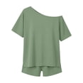 thumbnail image 6 of Zynoxe Two Piece Short Sets for Women Casual Off Shoulder Solid Color Loose Fit Summer Sets Trendy Plus Size Beach Vacation Lounge Sets Mint Green M, 6 of 8