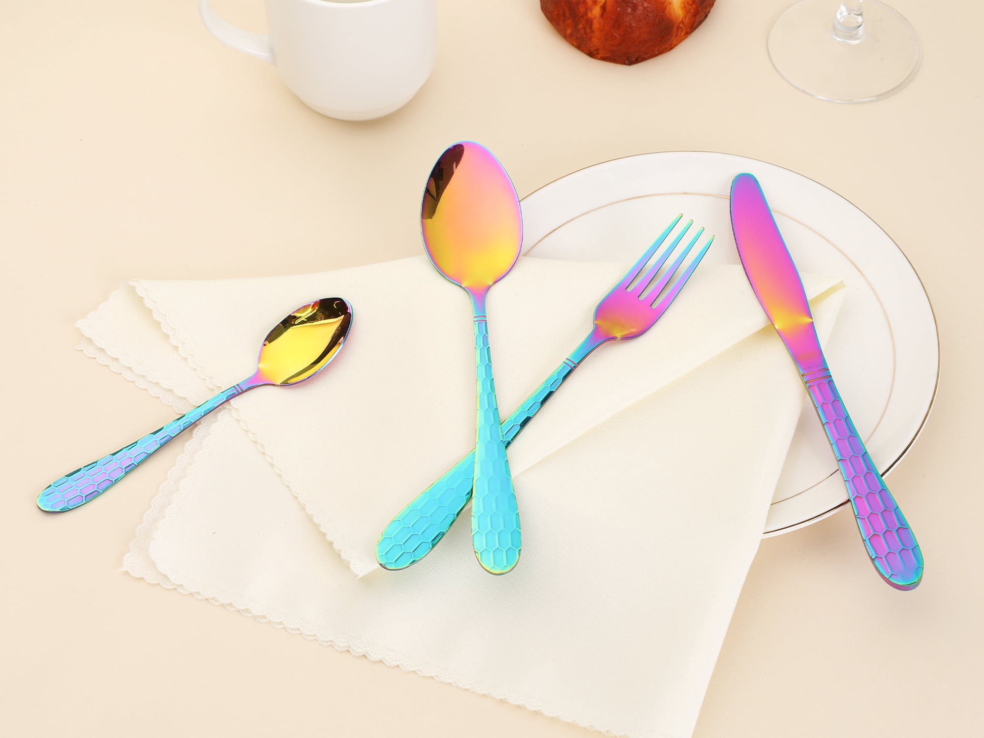 Unique Bargains 16 Pieces Stainless Steel Flatware Set Colorful