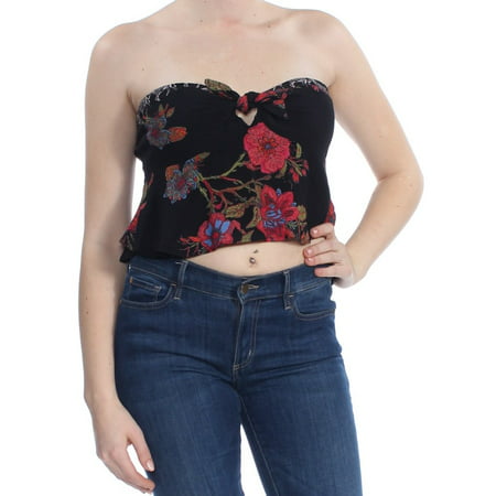 FREE PEOPLE Womens Black Floral Sleeveless Crop Top Top  Size: